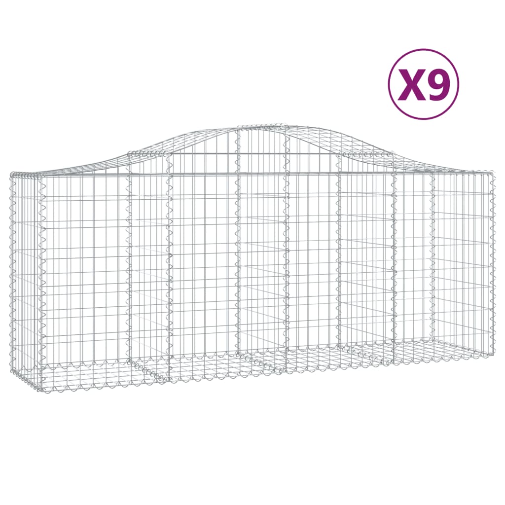 Gabionen mit Hochbogen 9 Stk. 200x50x80/100 cm Verzinktes Eisen - Pazzar.ch