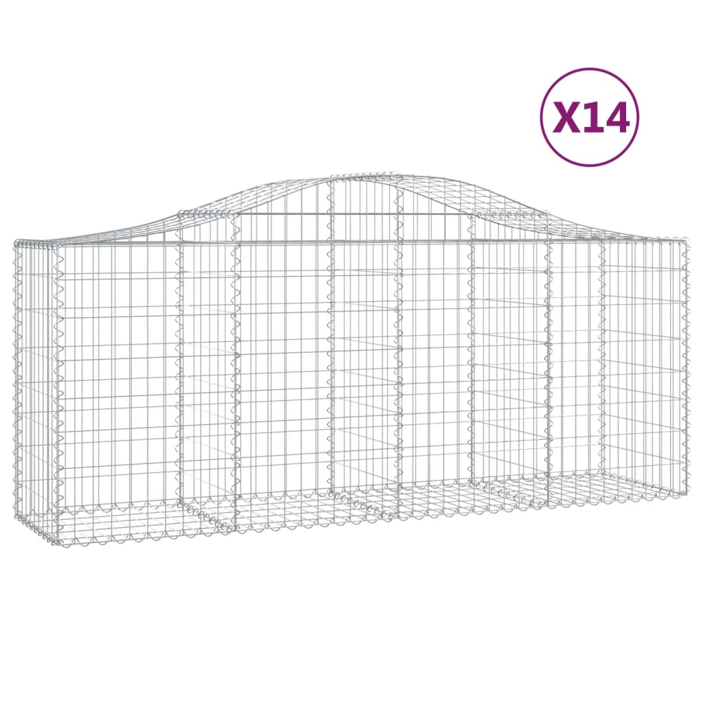 Gabionen mit Hochbogen 14 Stk. 200x50x80/100cm Verzinktes Eisen - Pazzar.ch