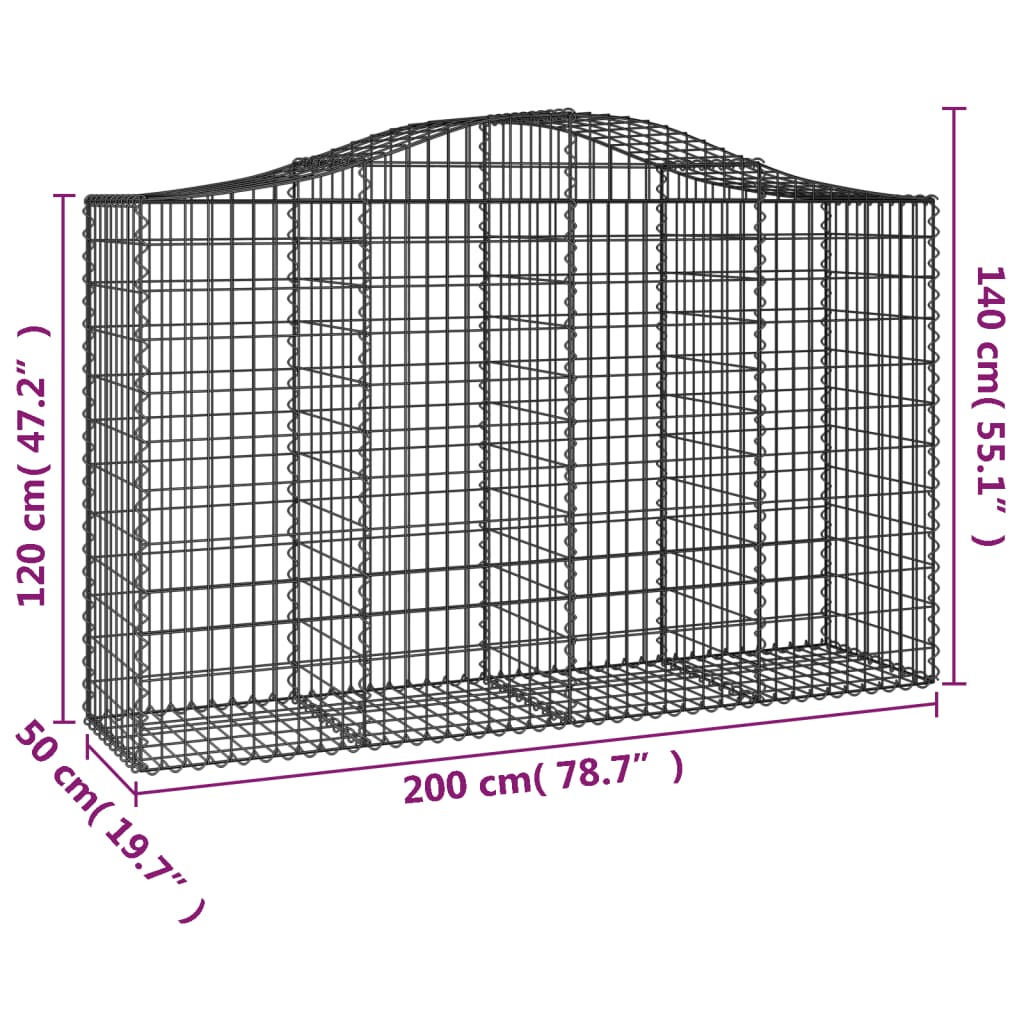 Gabionen mit Hochbogen 4 Stk. 200x50x120/140cm Verzinktes Eisen
