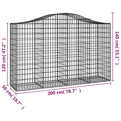 Gabionen mit Hochbogen 4 Stk. 200x50x120/140cm Verzinktes Eisen - Pazzar.ch