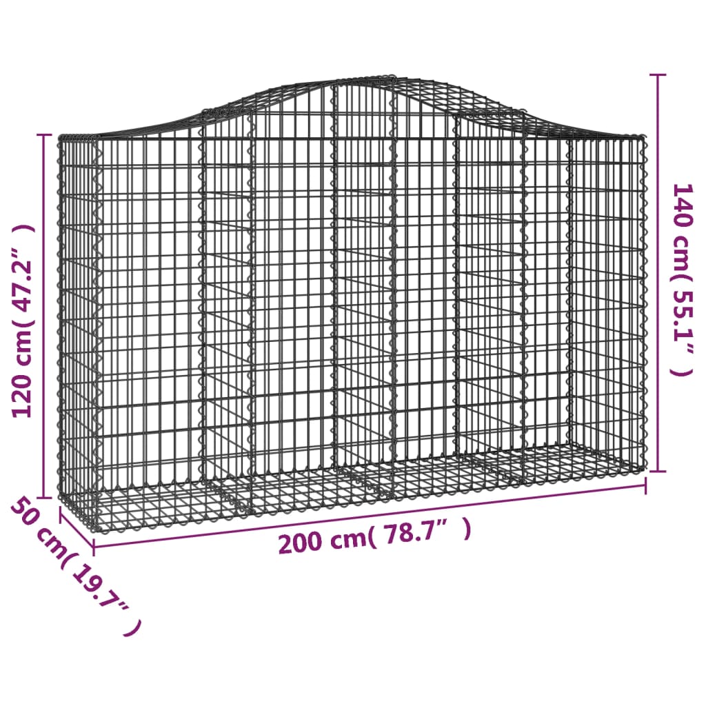 Gabionen mit Hochbogen 6 Stk. 200x50x120/140cm Verzinktes Eisen - Pazzar.ch