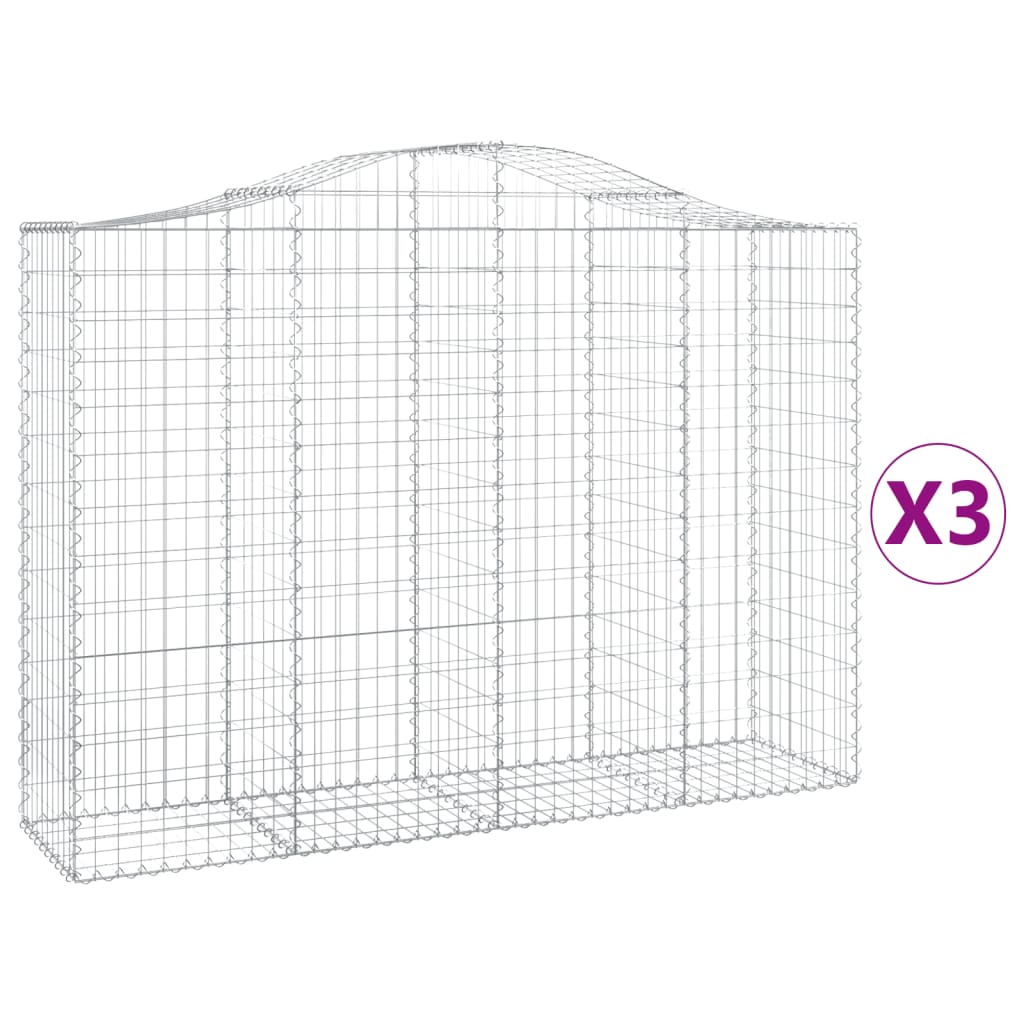 Gabionen mit Hochbogen 3 Stk. 200x50x140/160cm Verzinktes Eisen