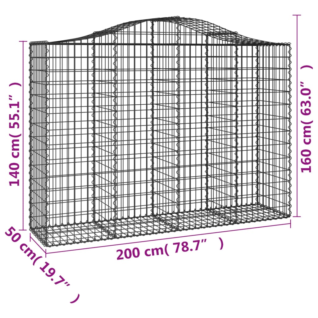 Gabionen mit Hochbogen 5 Stk. 200x50x140/160cm Verzinktes Eisen