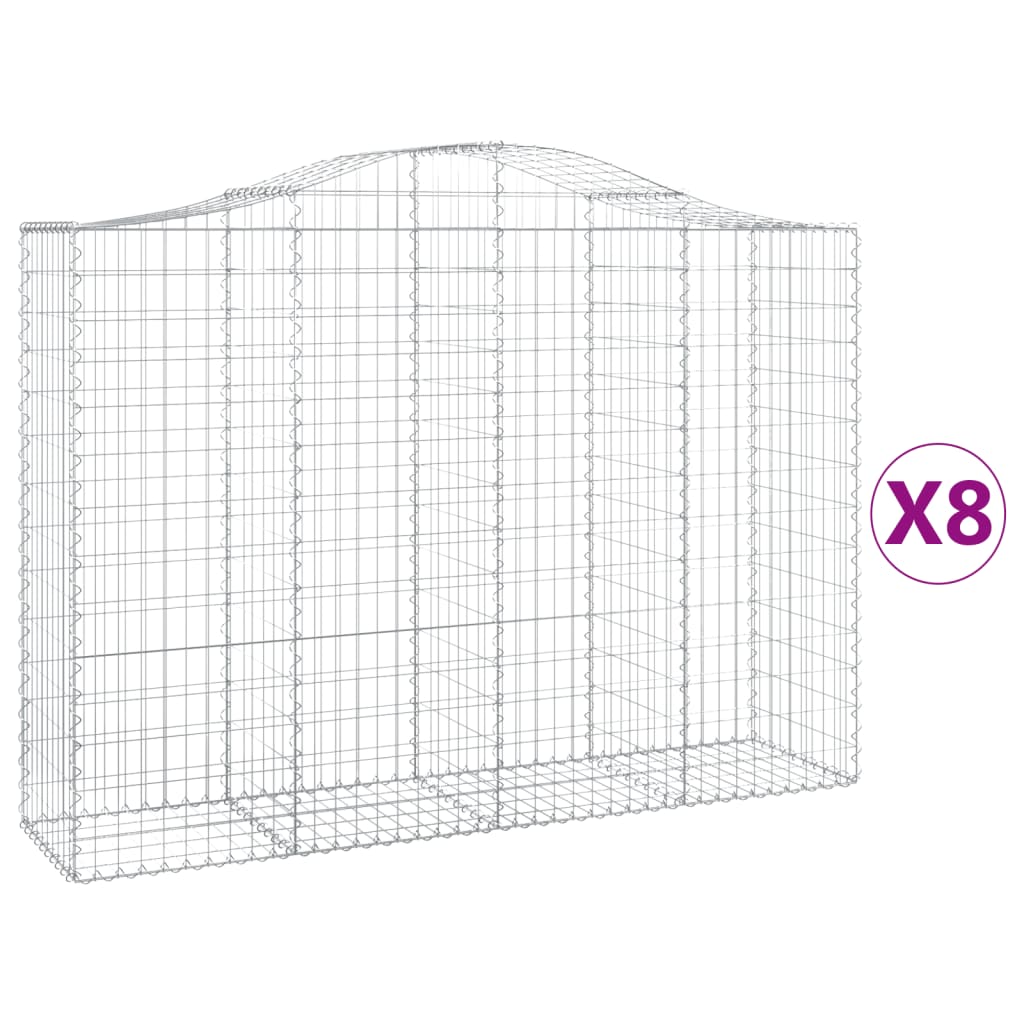 Gabionen mit Hochbogen 8 Stk. 200x50x140/160cm Verzinktes Eisen