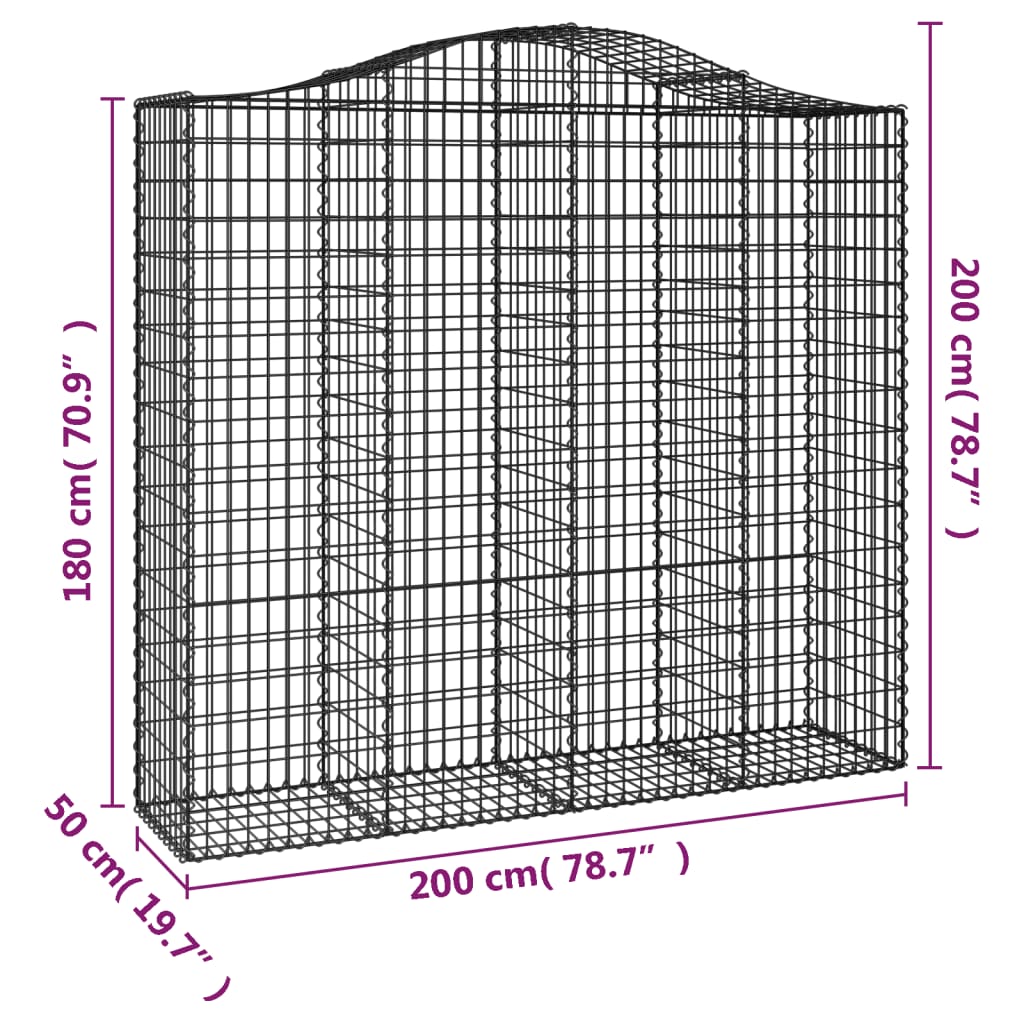 Gabionen mit Hochbogen 2 Stk. 200x50x180/200cm Verzinktes Eisen - Pazzar.ch