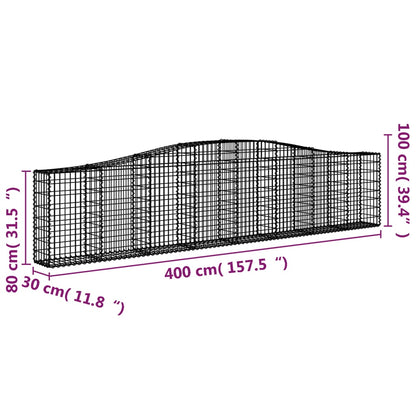 Gabionen mit Hochbogen 3 Stk. 400x30x80/100cm Verzinktes Eisen - Pazzar.ch