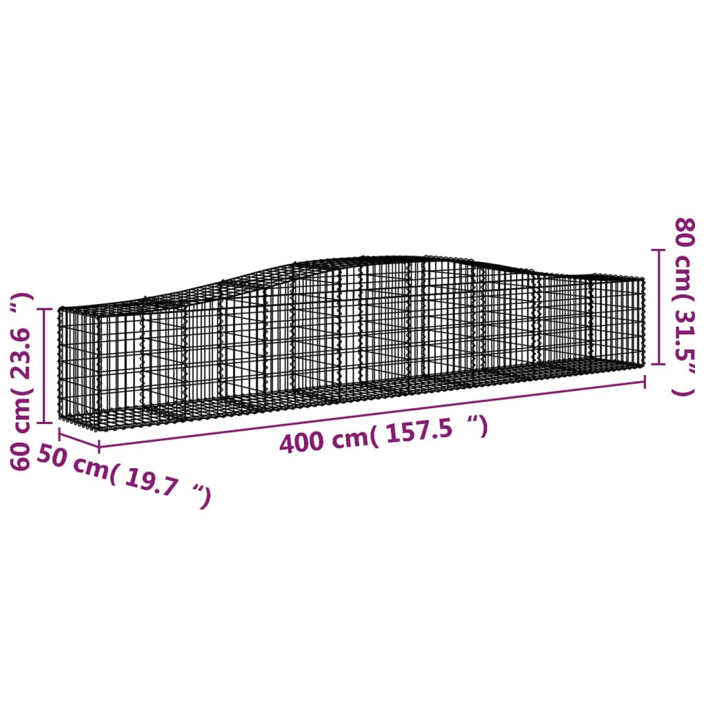 Gabionen mit Hochbogen 6 Stk. 400x50x60/80cm Verzinktes Eisen - Pazzar.ch