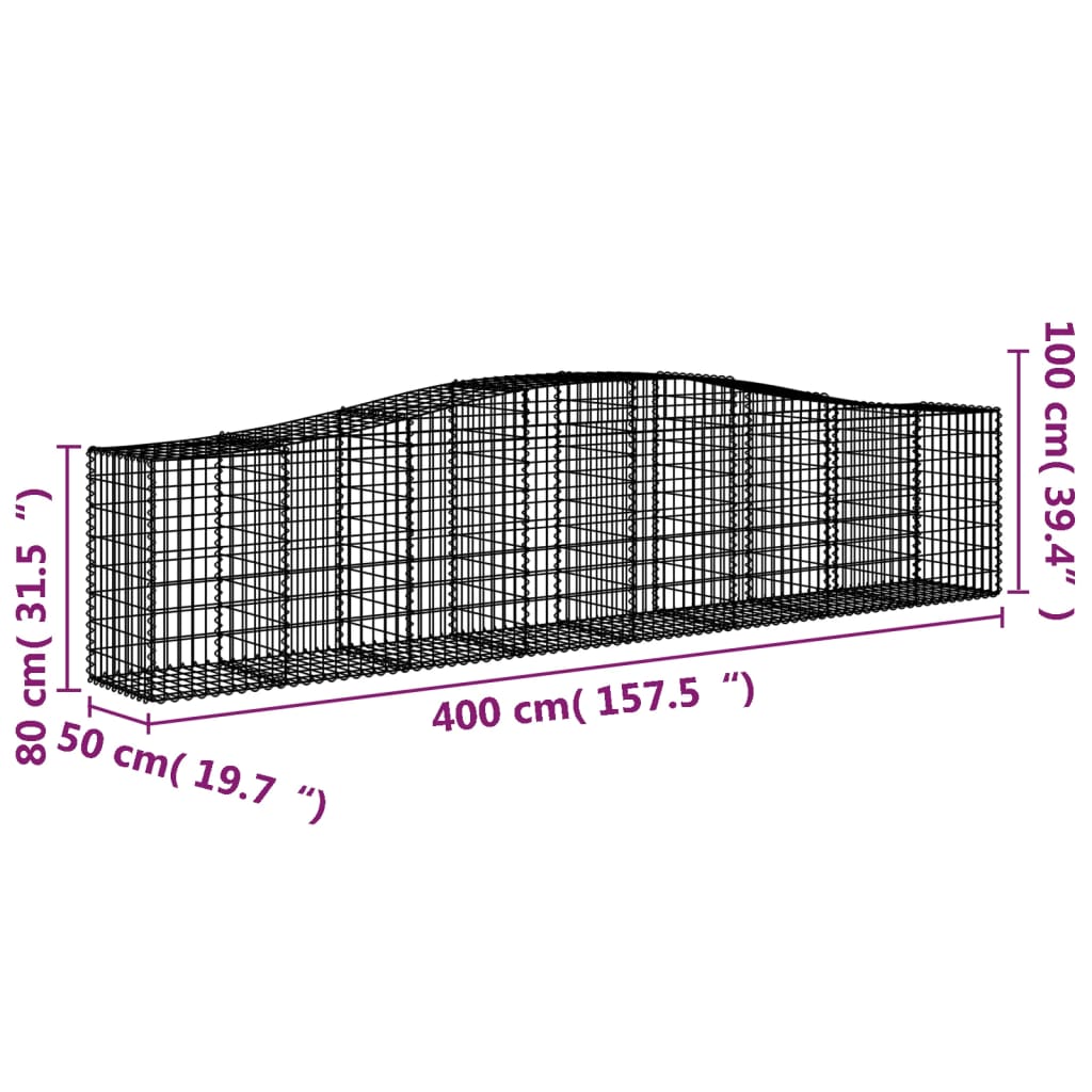 Gabionen mit Hochbogen 2 Stk. 400x50x80/100cm Verzinktes Eisen - Pazzar.ch