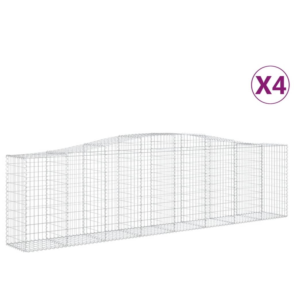 Gabionen mit Hochbogen 4 Stk. 400x50x100/120cm Verzinktes Eisen