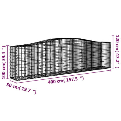 Gabionen mit Hochbogen 4 Stk. 400x50x100/120cm Verzinktes Eisen - Pazzar.ch
