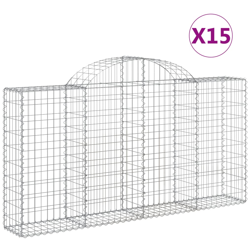 Gabionen mit Hochbogen 15Stk. 200x30x100/120cm Verzinktes Eisen - Pazzar.ch