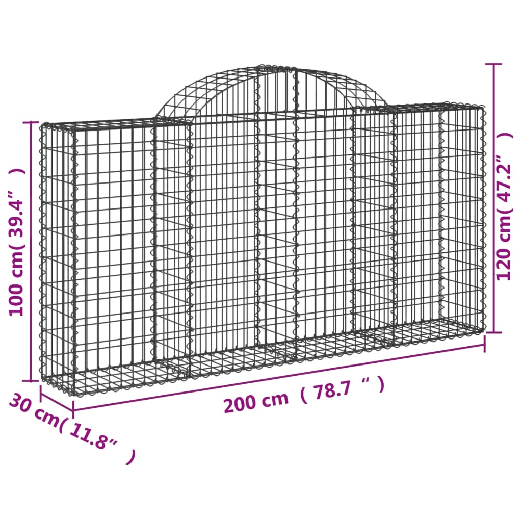 Gabionen mit Hochbogen 25Stk. 200x30x100/120cm Verzinktes Eisen - Pazzar.ch