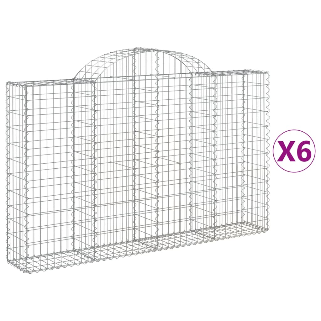 Gabionen mit Hochbogen 6 Stk. 200x30x120/140cm Verzinktes Eisen - Pazzar.ch