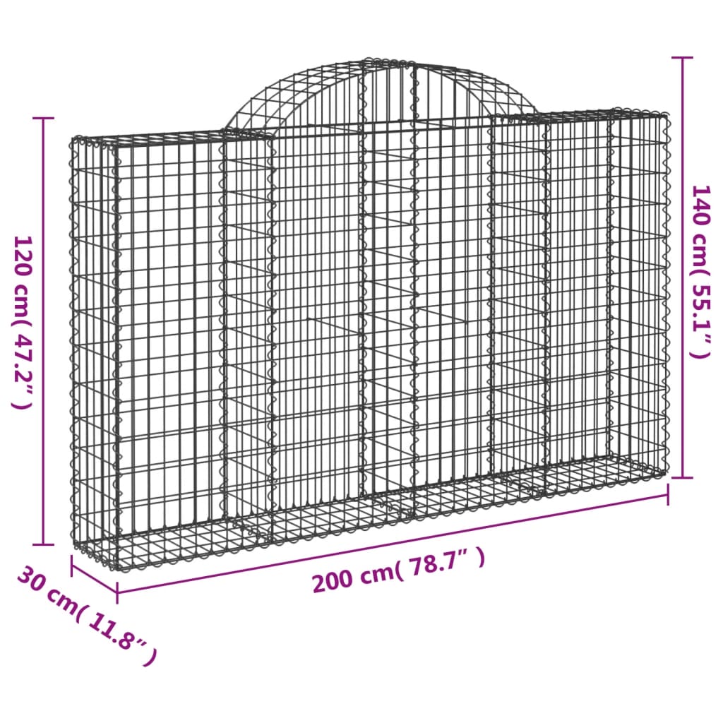 Gabionen mit Hochbogen 6 Stk. 200x30x120/140cm Verzinktes Eisen - Pazzar.ch