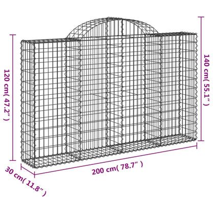 Gabionen mit Hochbogen 6 Stk. 200x30x120/140cm Verzinktes Eisen - Pazzar.ch