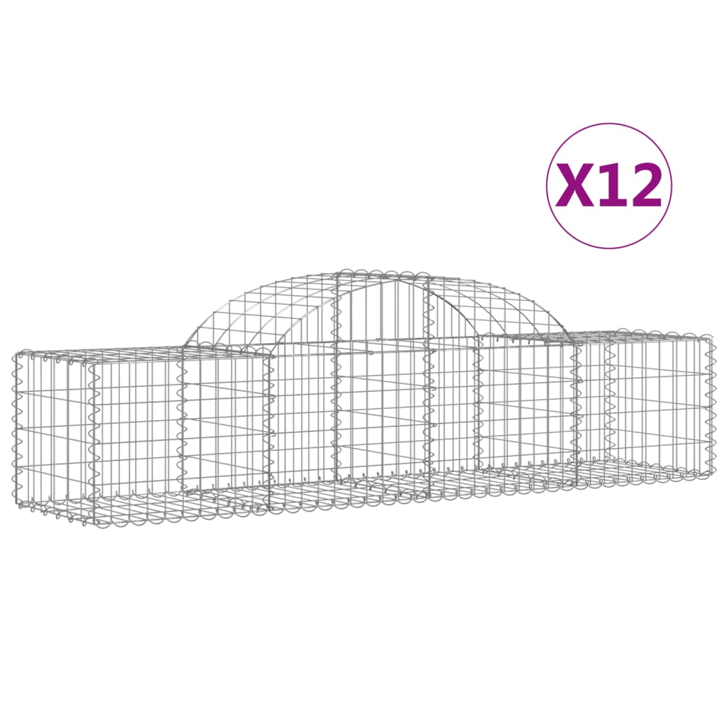 Gabionen mit Hochbogen 12 Stk. 200x50x40/60 cm Verzinktes Eisen - Pazzar.ch