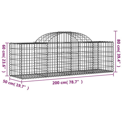 Gabionen mit Hochbogen 2 Stk. 200x50x60/80 cm Verzinktes Eisen - Pazzar.ch