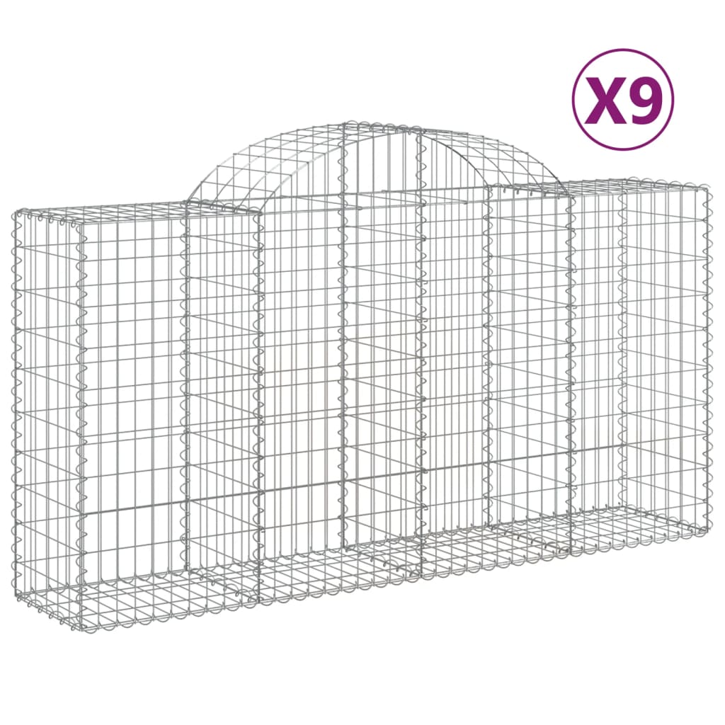 Gabionen mit Hochbogen 9 Stk. 200x50x100/120cm Verzinktes Eisen - Pazzar.ch