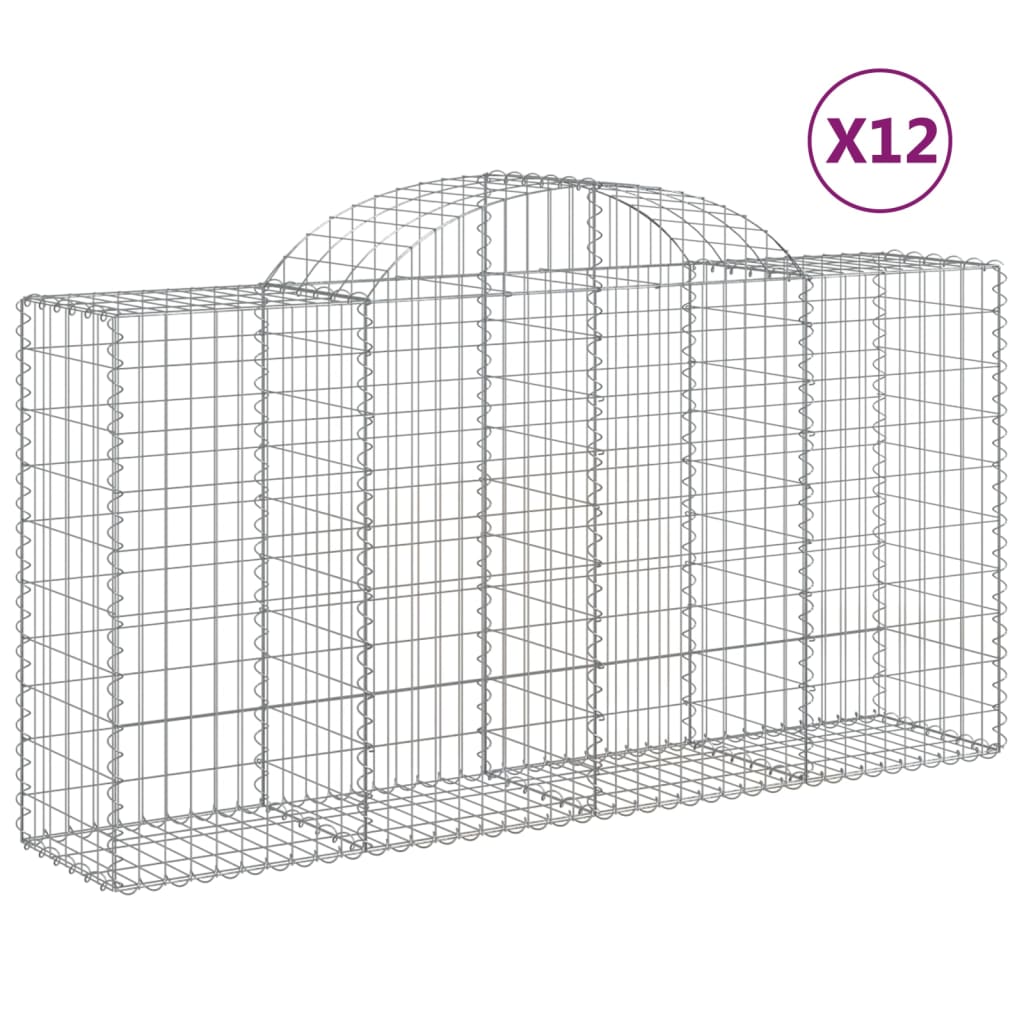 Gabionen mit Hochbogen 12 Stk 200x50x100/120cm Verzinktes Eisen