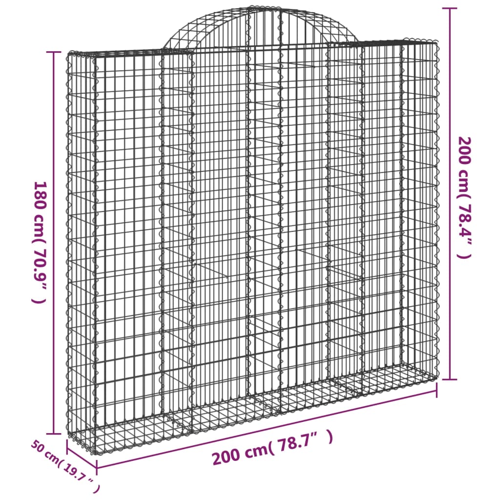 Gabionen mit Hochbogen 4 Stk. 200x50x180/200cm Verzinktes Eisen - Pazzar.ch