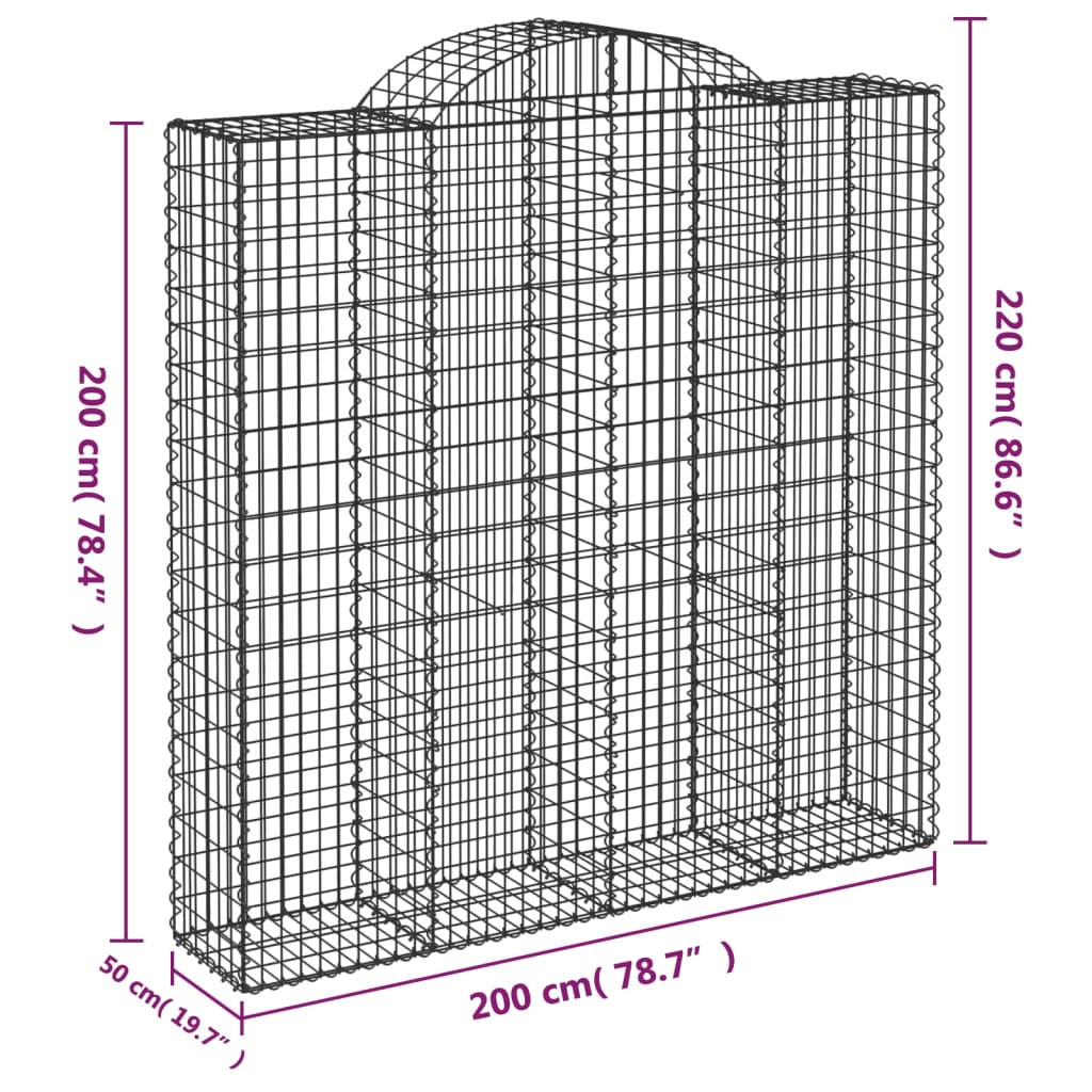 Gabionen mit Hochbogen 3 Stk. 200x50x200/220cm Verzinktes Eisen