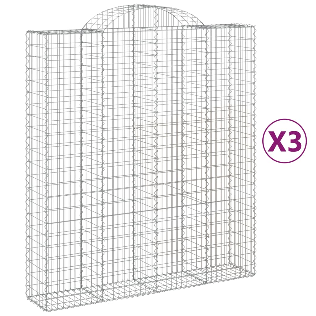 Gabionen mit Hochbogen 3 Stk. 200x50x220/240cm Verzinktes Eisen - Pazzar.ch