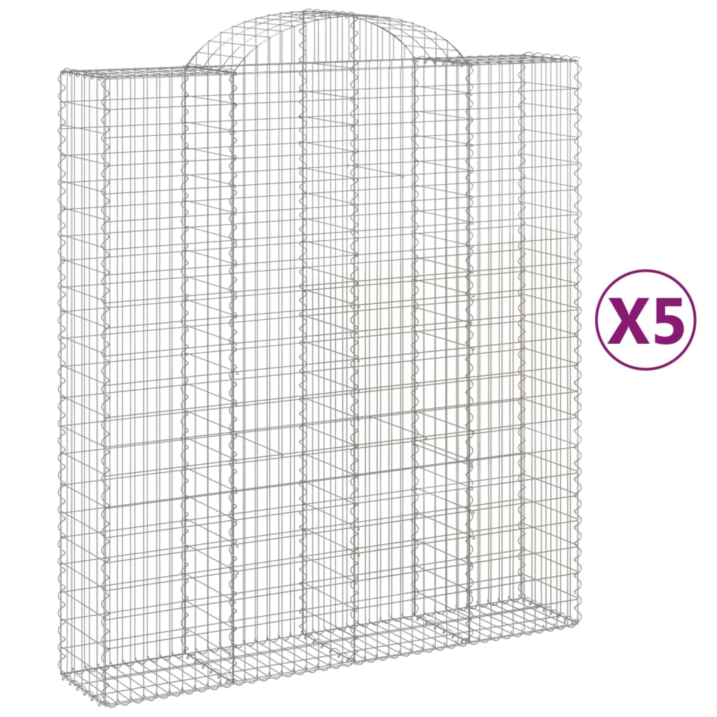 Gabionen mit Hochbogen 5 Stk. 200x50x220/240cm Verzinktes Eisen - Pazzar.ch