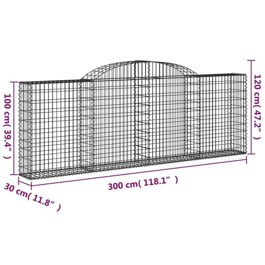 Gabionen mit Hochbogen 17 Stk 300x30x100/120cm Verzinktes Eisen