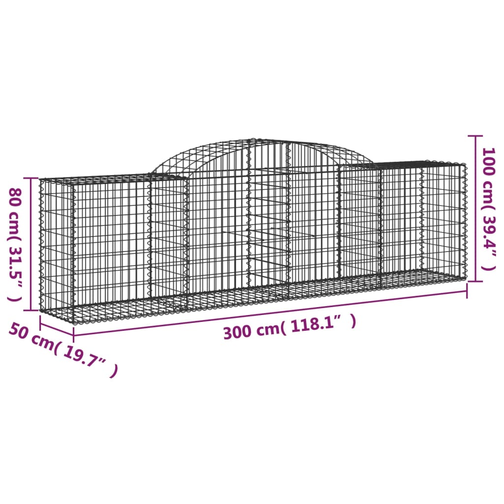 Gabionen mit Hochbogen 11 Stk. 300x50x80/100cm Verzinktes Eisen - Pazzar.ch