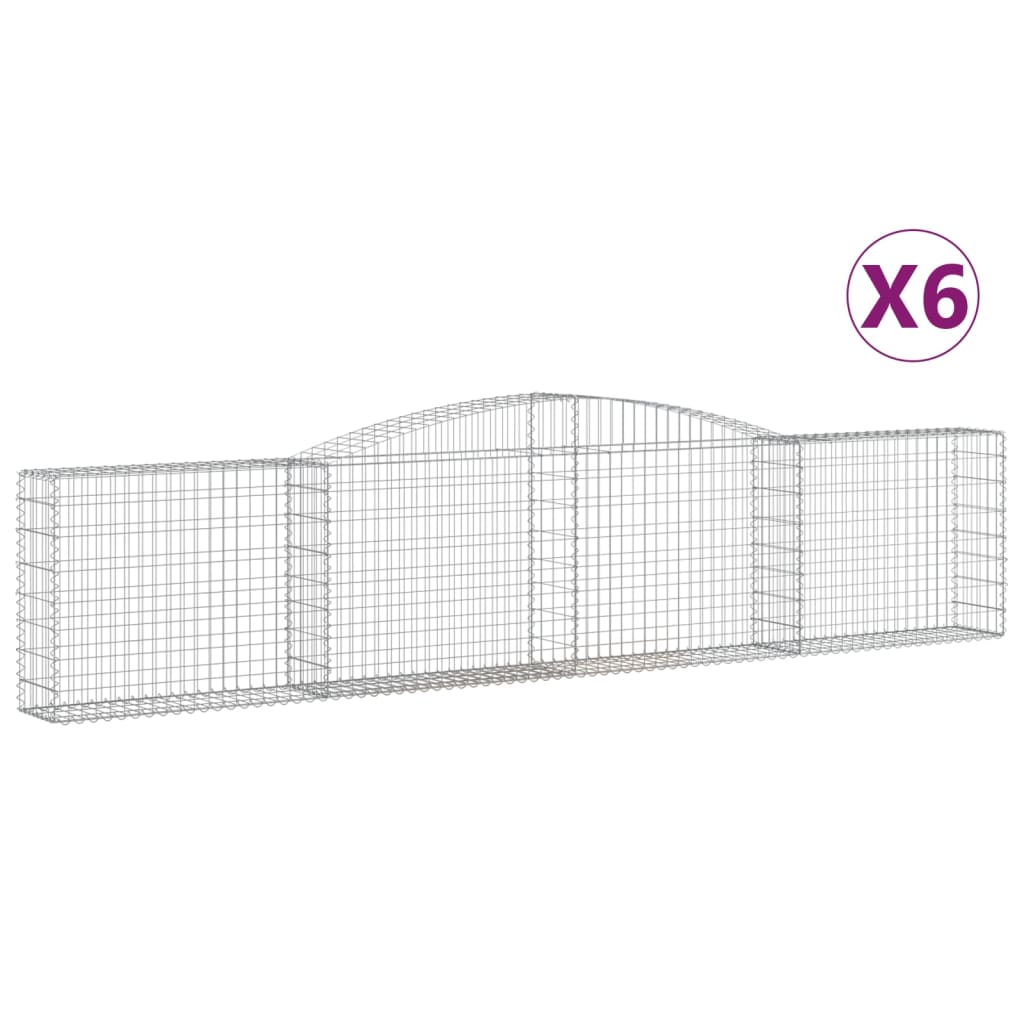 Gabionen mit Hochbogen 6 Stk. 400x30x80/100cm Verzinktes Eisen - Pazzar.ch