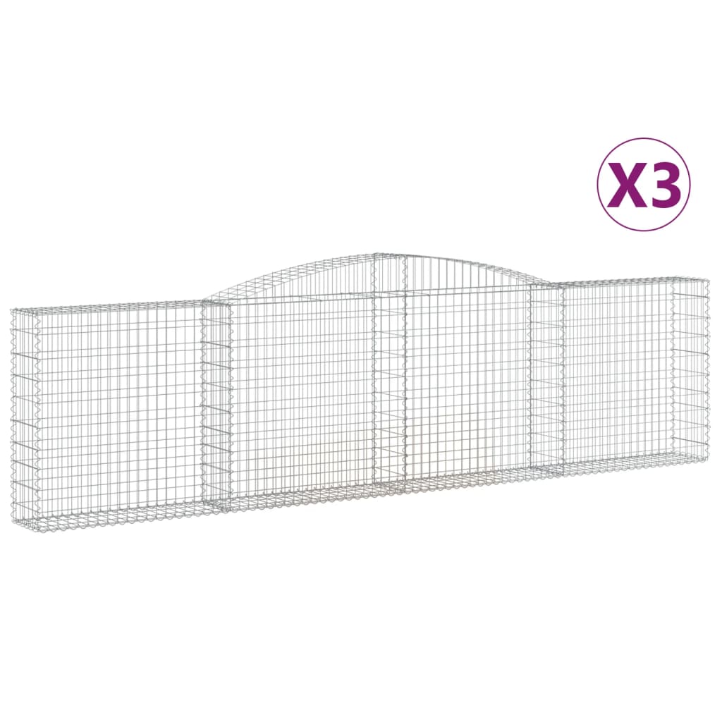 Gabionen mit Hochbogen 3 Stk. 400x30x100/120cm Verzinktes Eisen - Pazzar.ch