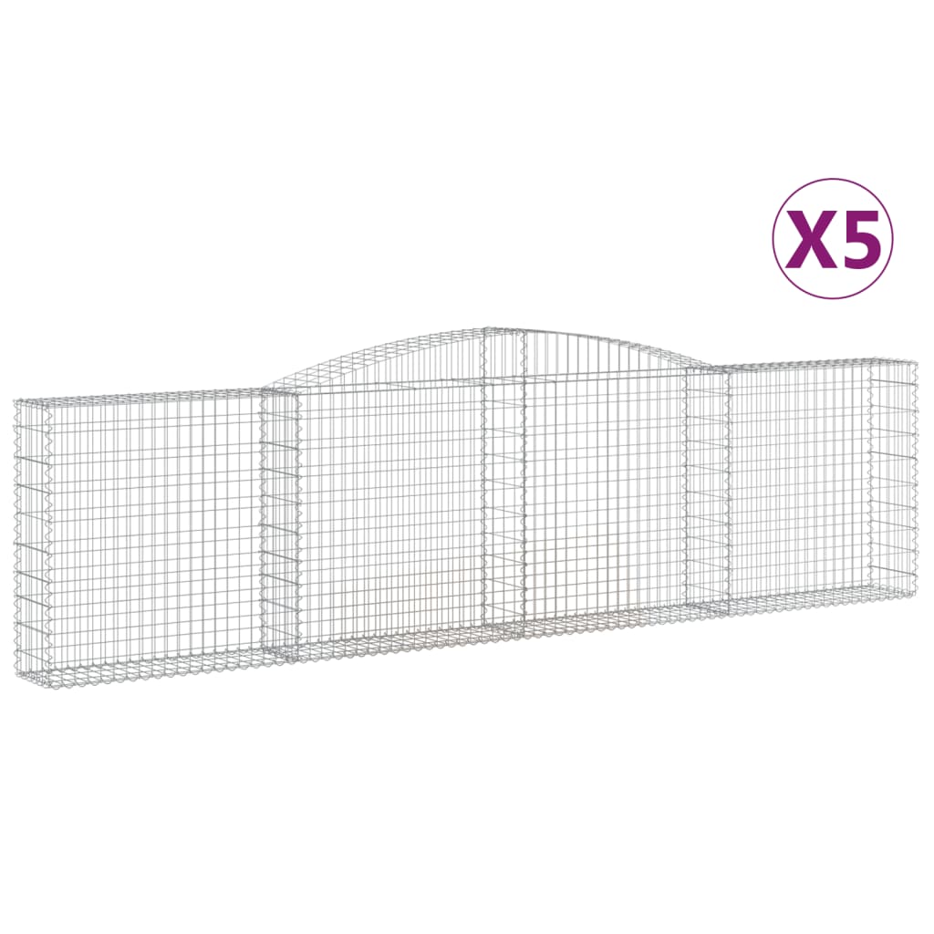 Gabionen mit Hochbogen 5 Stk. 400x30x100/120cm Verzinktes Eisen - Pazzar.ch