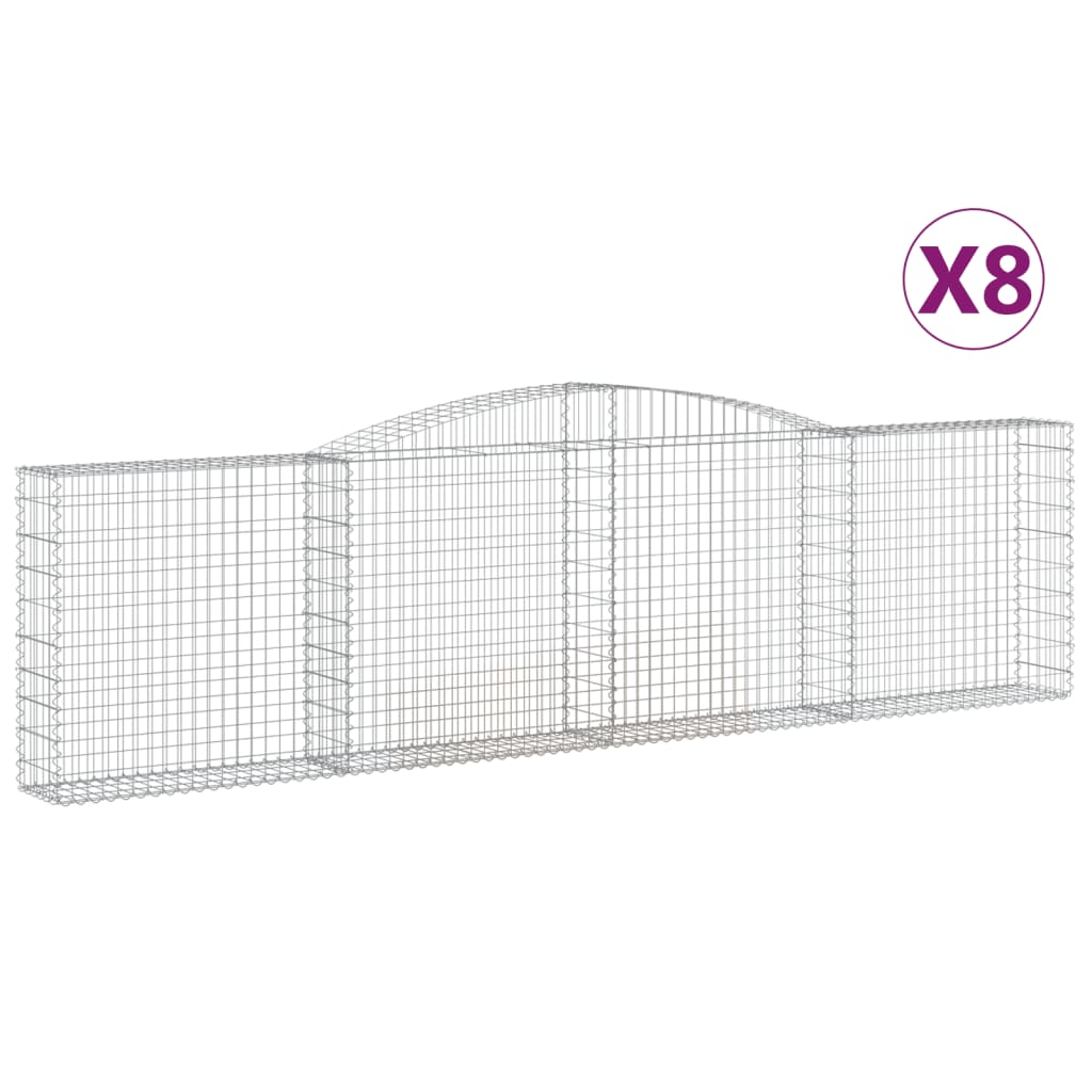 Gabionen mit Hochbogen 8 Stk. 400x30x100/120cm Verzinktes Eisen