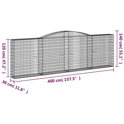 Gabionen mit Hochbogen 5 Stk. 400x30x120/140cm Verzinktes Eisen - Pazzar.ch