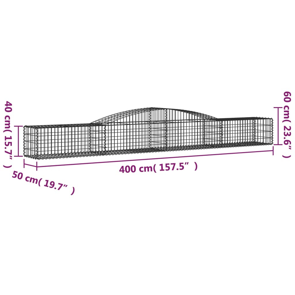 Gabionen mit Hochbogen 9 Stk. 400x50x40/60cm Verzinktes Eisen - Pazzar.ch