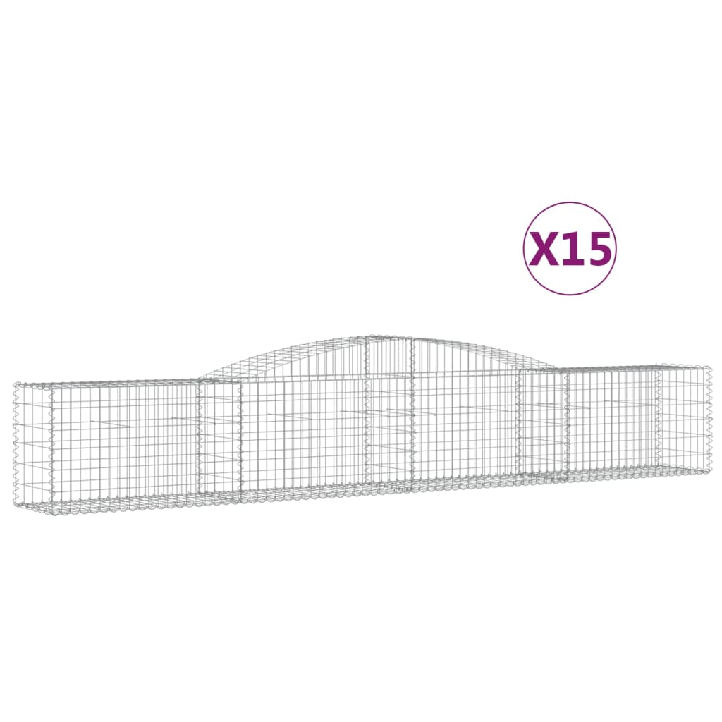 Gabionen mit Hochbogen 15 Stk. 400x50x60/80cm Verzinktes Eisen - Pazzar.ch