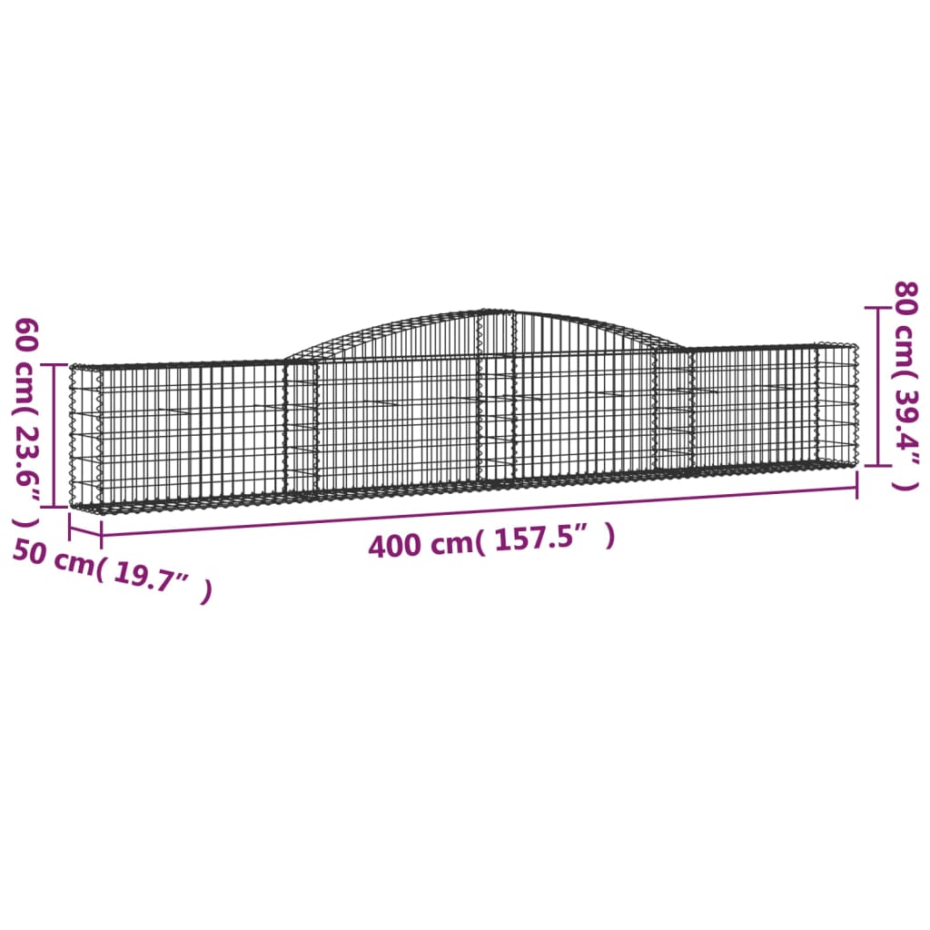 Gabionen mit Hochbogen 15 Stk. 400x50x60/80cm Verzinktes Eisen - Pazzar.ch