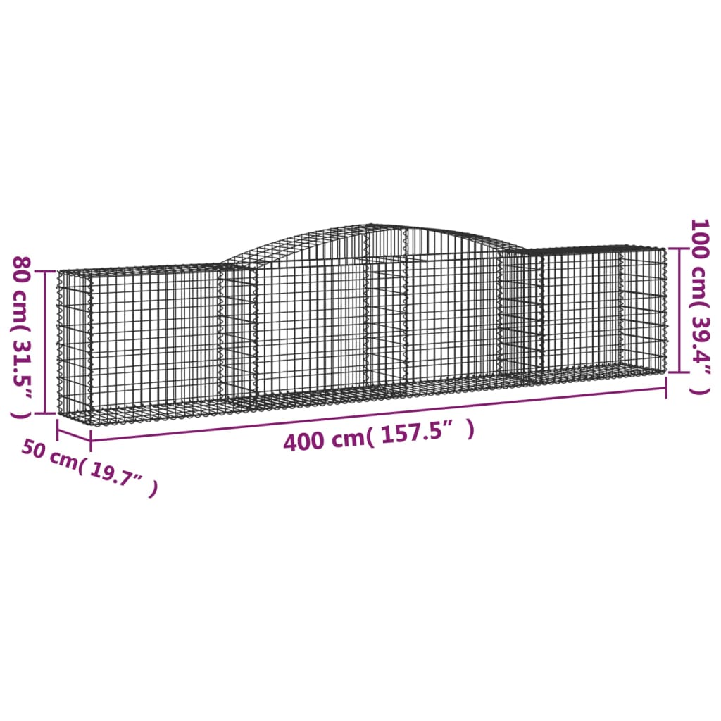 Gabionen mit Hochbogen 8 Stk. 400x50x80/100cm Verzinktes Eisen - Pazzar.ch