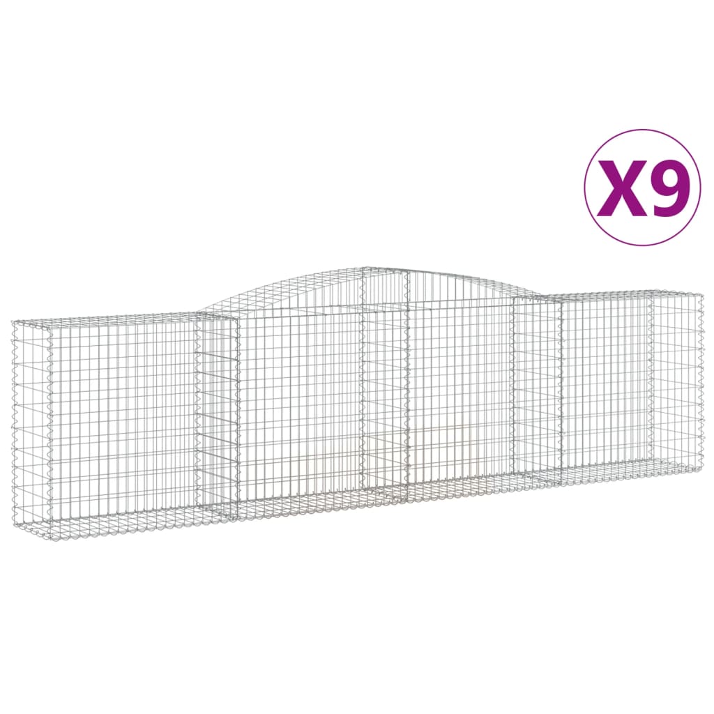 Gabionen mit Hochbogen 9 Stk. 400x50x100/120cm Verzinktes Eisen - Pazzar.ch