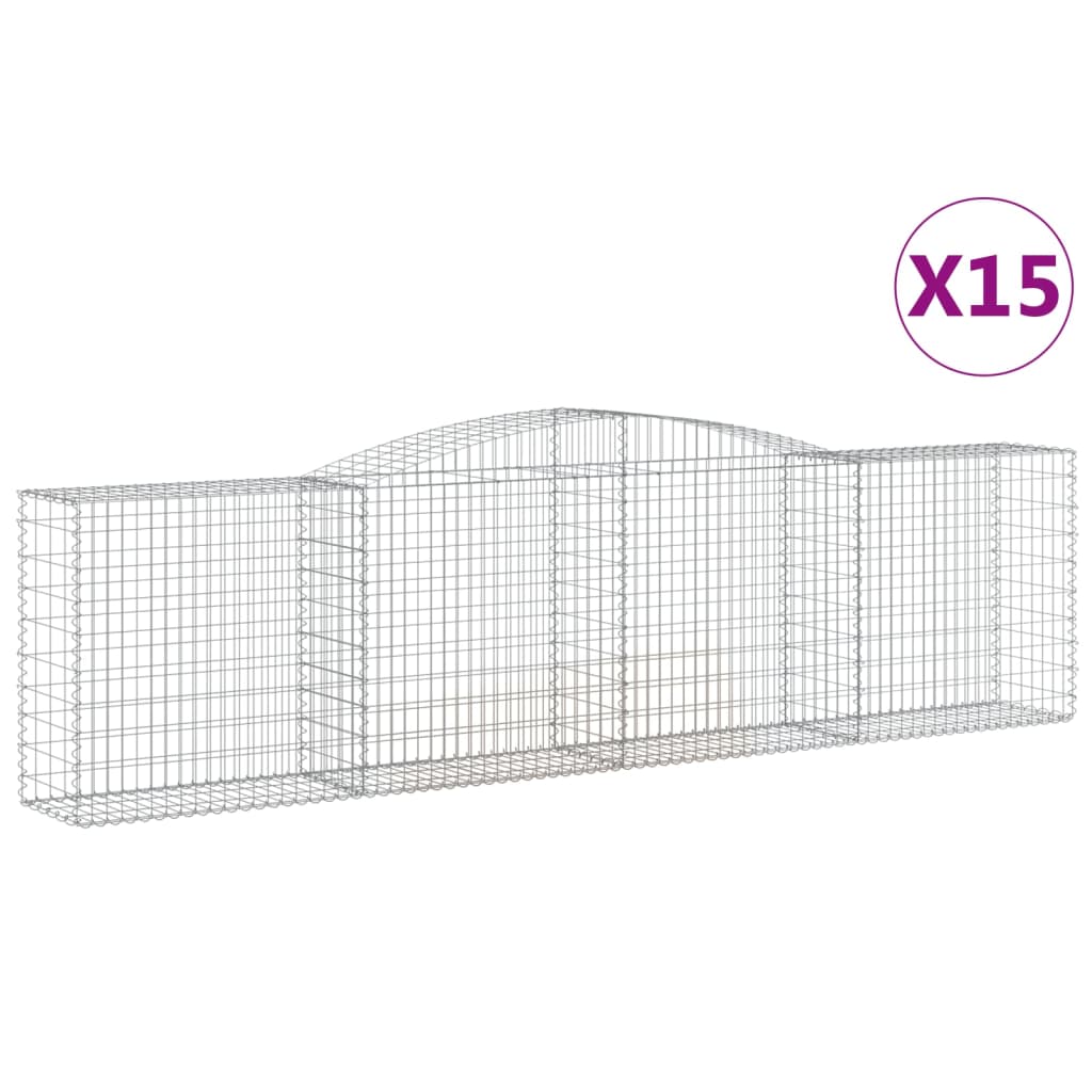 Gabionen mit Hochbogen 15 Stk 400x50x100/120cm Verzinktes Eisen