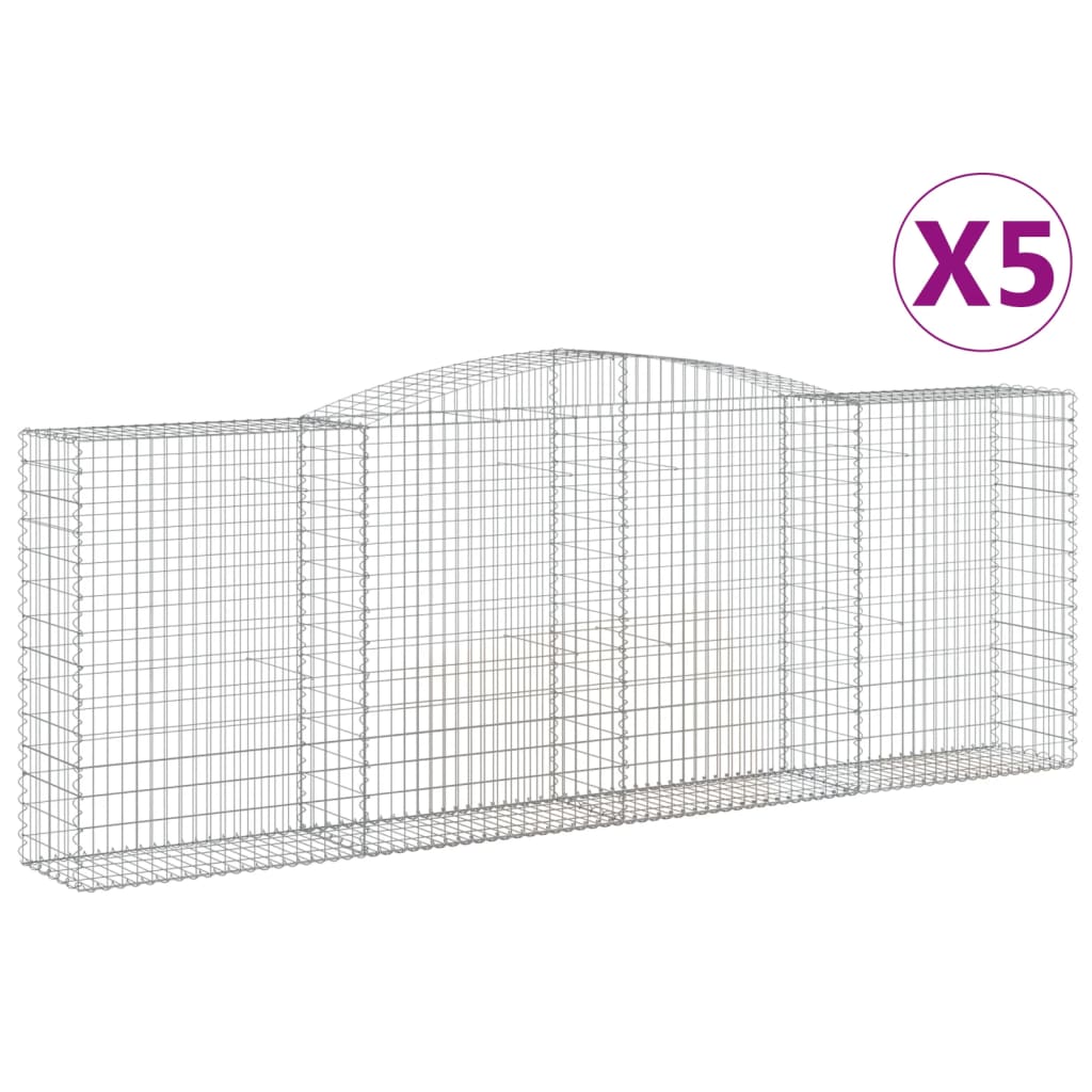 Gabionen mit Hochbogen 5 Stk. 400x50x140/160cm Verzinktes Eisen