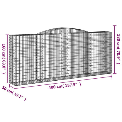 Gabionen mit Hochbogen 3 Stk. 400x50x160/180cm Verzinktes Eisen - Pazzar.ch