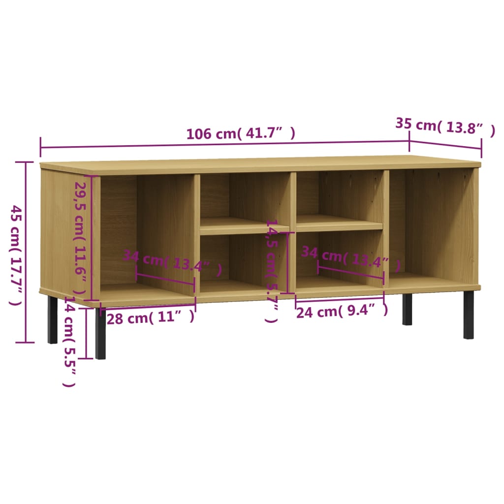 Schuhregal OSLO mit Metallbeinen Braun 106x35x45 cm Massivholz - Pazzar.ch