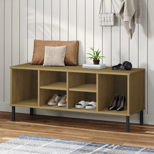 Schuhregal OSLO mit Metallbeinen Braun 106x35x45 cm Massivholz - Pazzar.ch