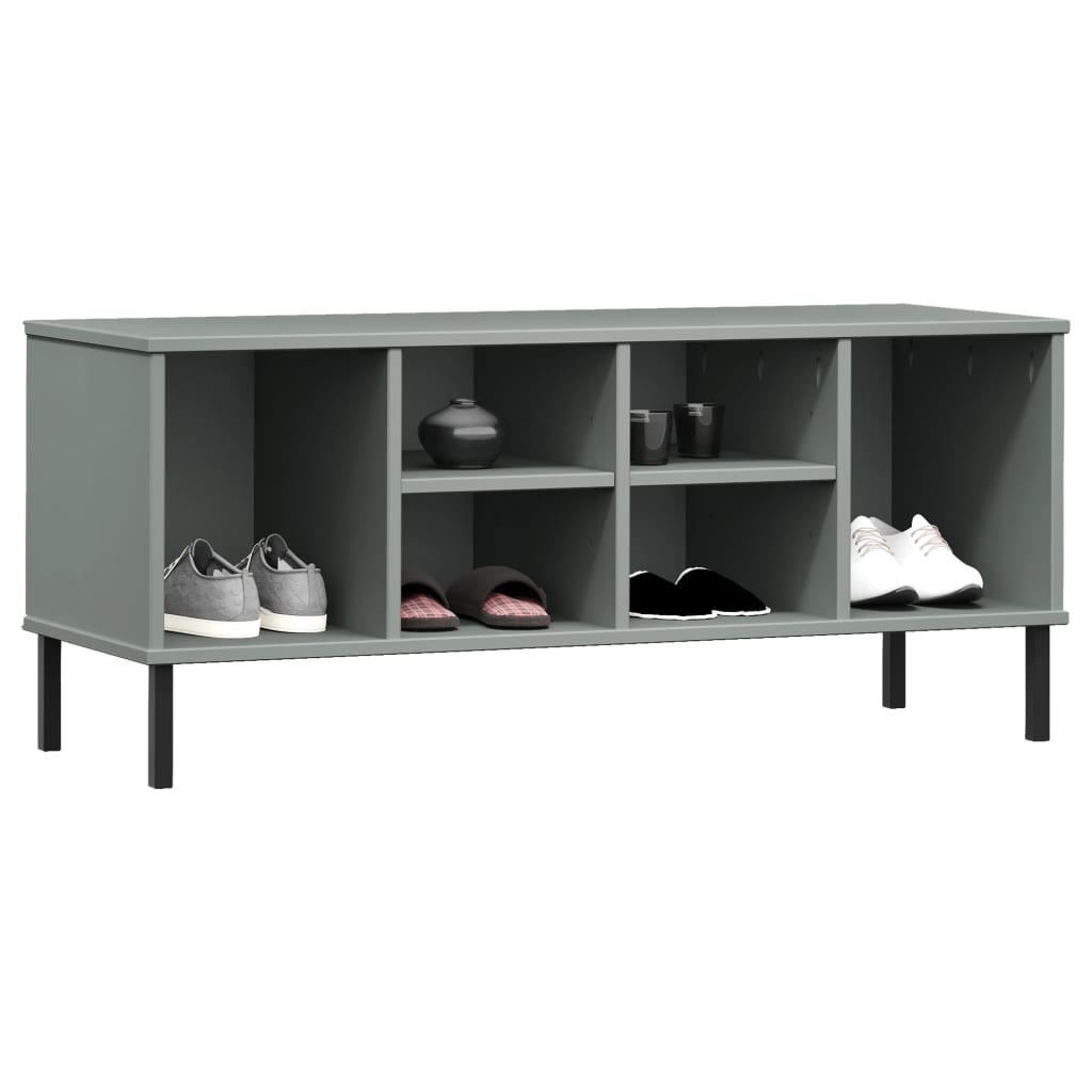 Schuhregal OSLO mit Metallbeinen Grau 106x35x45 cm Massivholz - Pazzar.ch