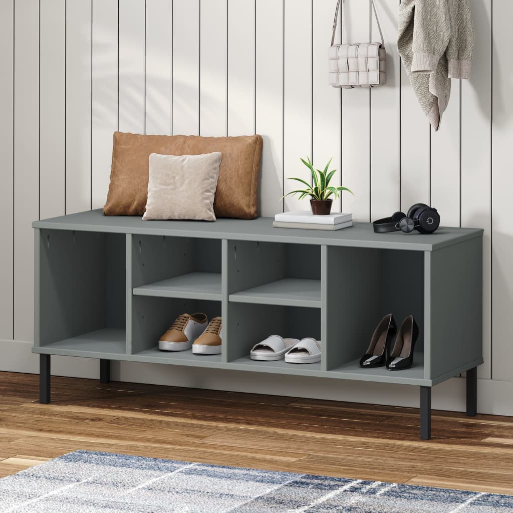 Schuhregal OSLO mit Metallbeinen Grau 106x35x45 cm Massivholz - Pazzar.ch