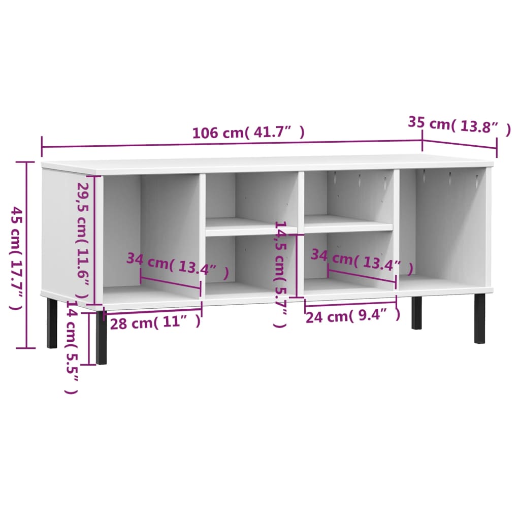 Schuhregal OSLO mit Metallbeinen Weiß 106x35x45 cm Massivholz - Pazzar.ch
