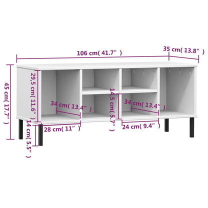 Schuhregal OSLO mit Metallbeinen Weiß 106x35x45 cm Massivholz - Pazzar.ch