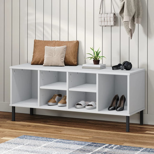 Schuhregal OSLO mit Metallbeinen Weiß 106x35x45 cm Massivholz - Pazzar.ch