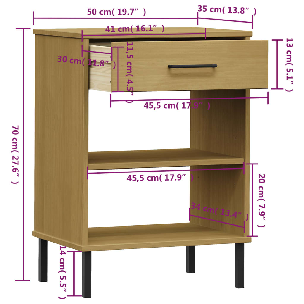 Konsolenschrank OSLO mit Metallbeinen Braun Massivholz Kiefer - Pazzar.ch